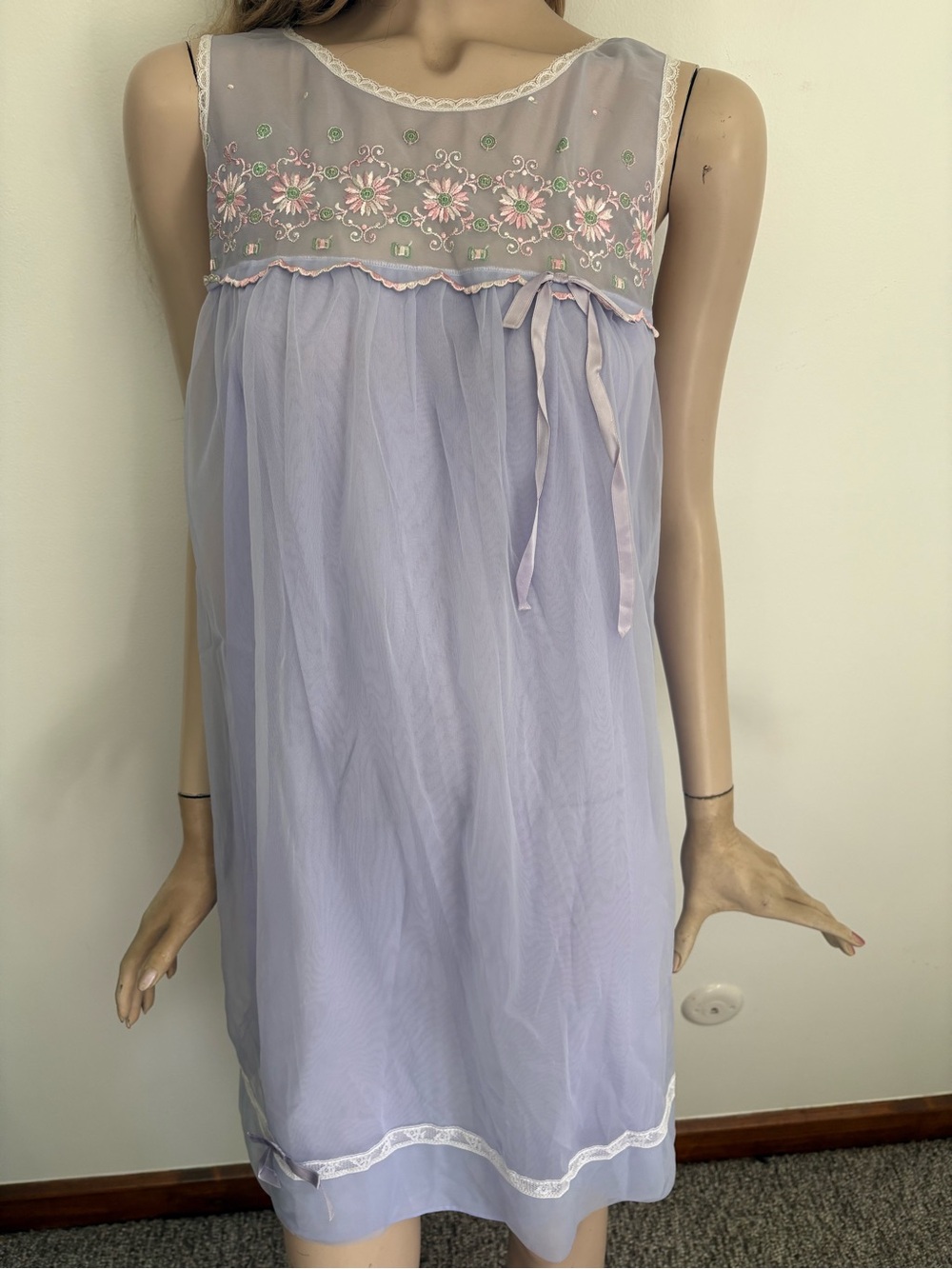 Vintage 1960s Babydoll Lingerie Sheer Embroidered Aristocraft